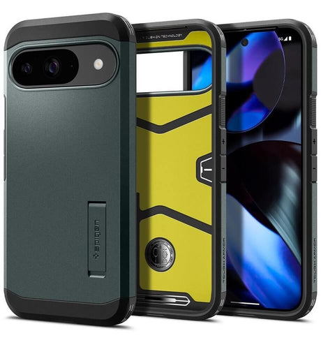 Калъф с Поставка за Google Pixel 9 Pro/ 9, Spigen Tough Armor Case, Зелен