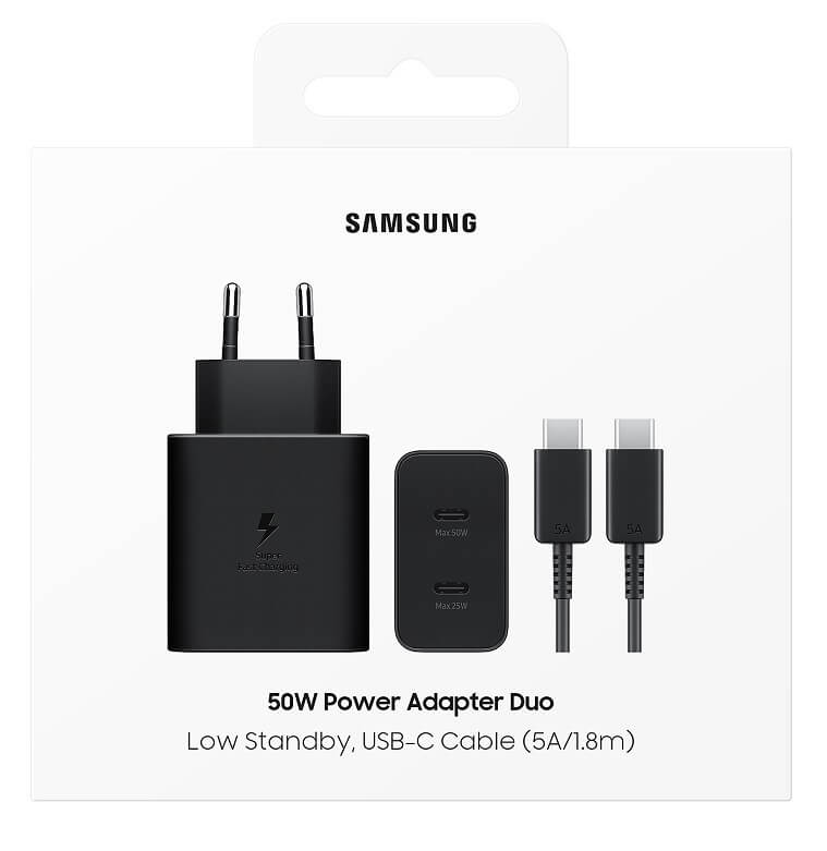 Оригинално Зарядно Samsung 50W Power Adapter Duo USB-C (5A/1.8m) EP-T5020XBE, Черен