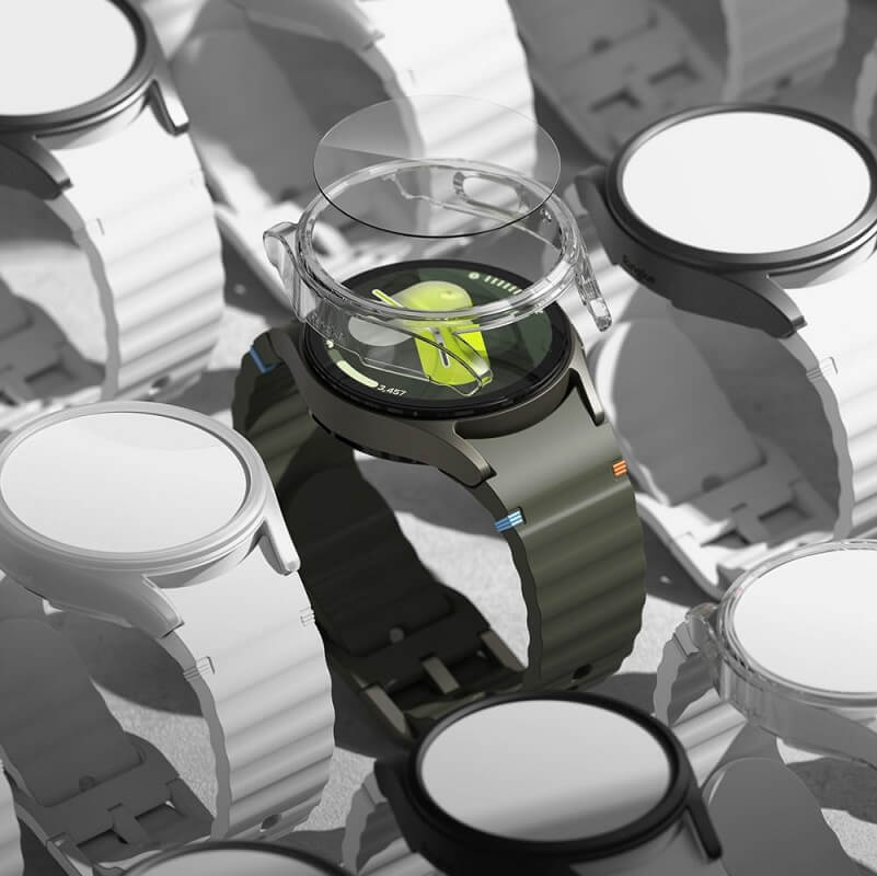 Калъф с Протектор за Samsung Watch 7 44 mm, Ringke Slim Tempered Glass Case Titanium, Черен (7)
