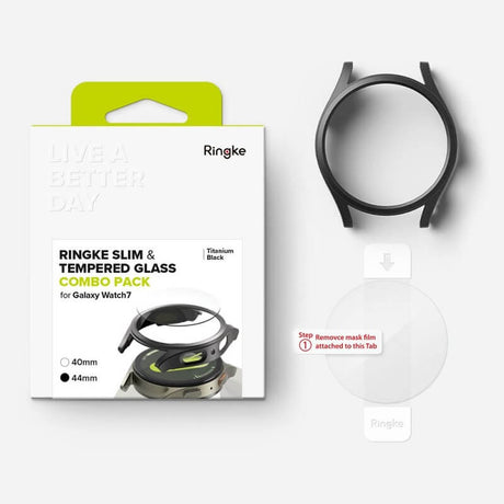 Калъф с Протектор за Samsung Watch 7 40 mm, Ringke Slim Tempered Glass Case Titanium, Черен (8)