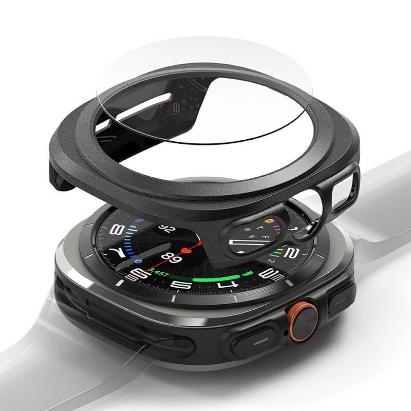 Калъф с Протектор за Samsung Watch Ultra 47 mm, Ringke Slim Tempered Glass Case Titanium, Черен