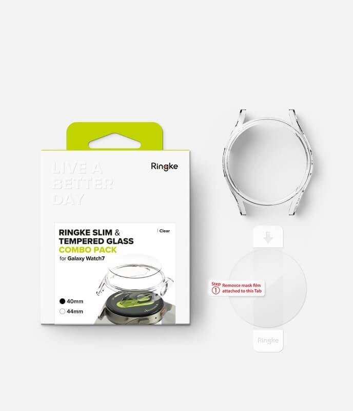Калъф с Протектор за Samsung Watch 7 40mm, Ringke Slim Tempered Glass Case, Прозрачен (8)