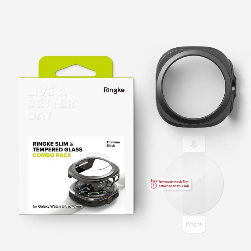 Калъф с Протектор за Samsung Watch Ultra 47 mm, Ringke Slim Tempered Glass Case Titanium, Черен (8)