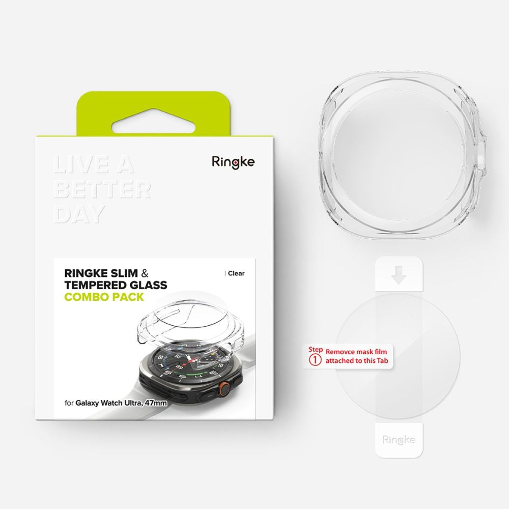 Калъф с Протектор за Samsung Watch Ultra 47 mm, Ringke Slim Tempered Glass Case, Прозрачен (7)