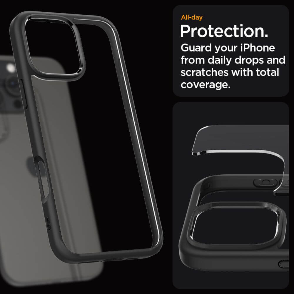 Противоударен Калъф за iPhone 16 Pro Max, Spigen Ultra Hybrid Case, Черен (8)