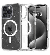 Magsafe Калъф за iPhone 16 Pro Max, Tech-Protect Hybrid FlexAir Glitter Clear Case, Прозрачен