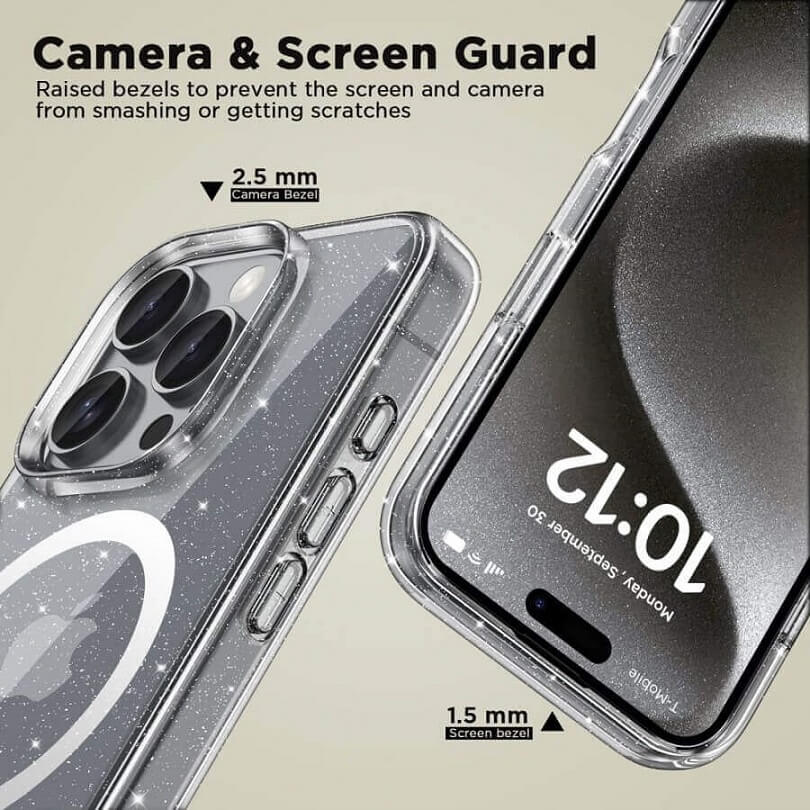 Magsafe Калъф за iPhone 16 Pro Max, Tech-Protect Hybrid FlexAir Glitter Clear Case, Прозрачен (3)