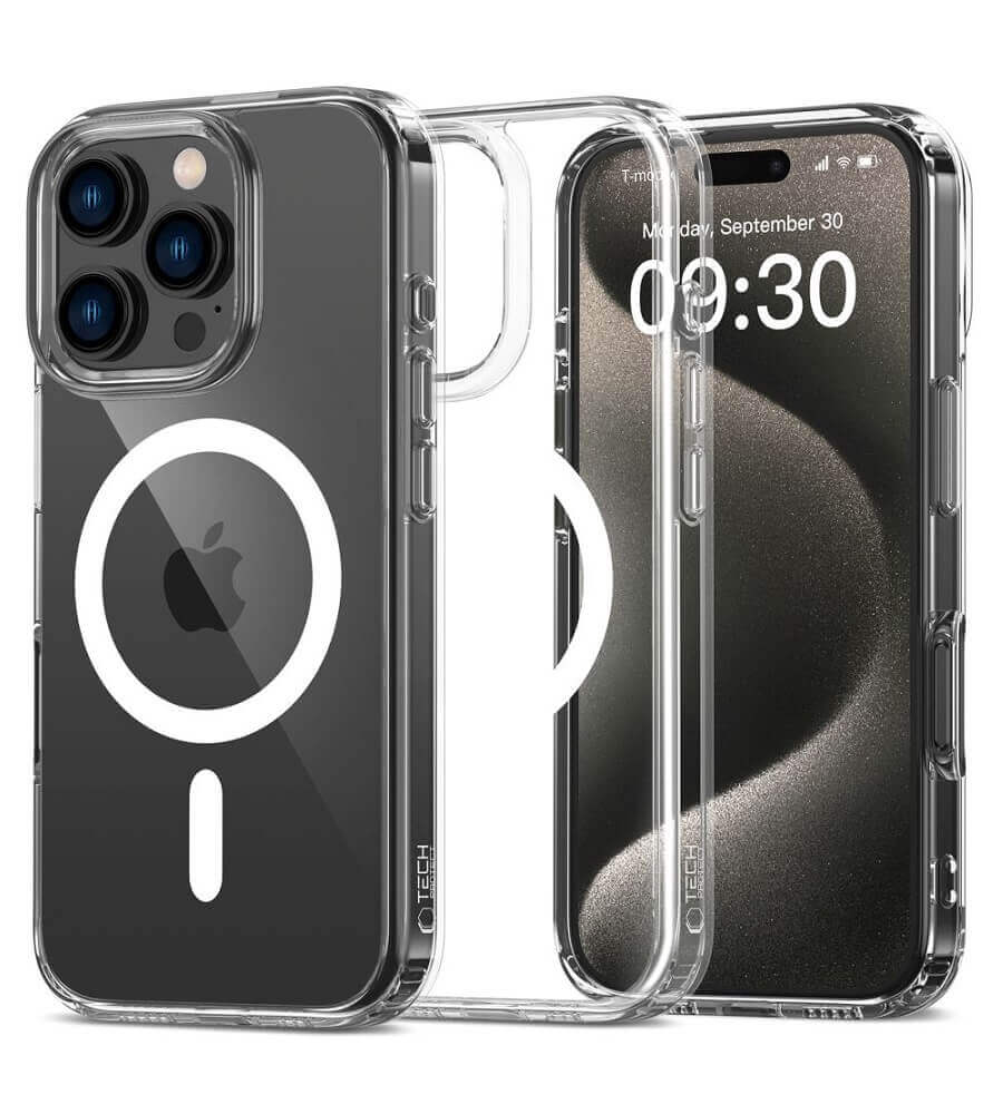 Magsafe Калъф за iPhone 16 Pro, Tech-Protect Hybrid FlexAir Clear Case, Прозрачен
