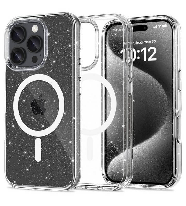 Magsafe Блестящ Калъф за iPhone 16 Pro, Tech-Protect Hybrid FlexAir Glitter Clear Case, Прозрачен