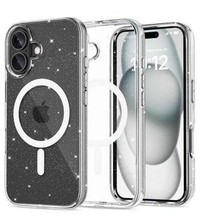 Magsafe Блестящ Калъф за iPhone 16, Tech-Protect Hybrid FlexAir Glitter Clear Case, Прозрачен