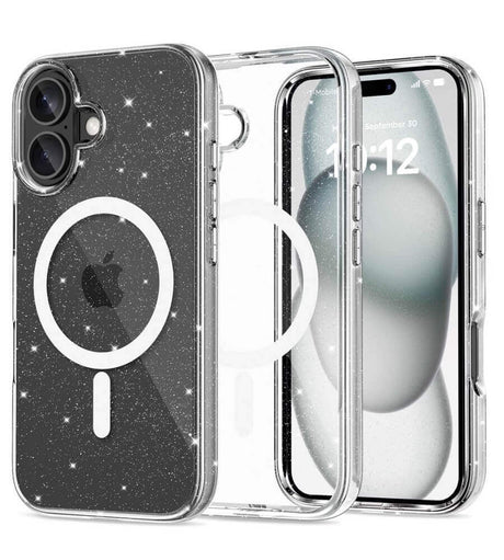 Magsafe Блестящ Калъф за iPhone 16, Tech-Protect Hybrid FlexAir Glitter Clear Case, Прозрачен