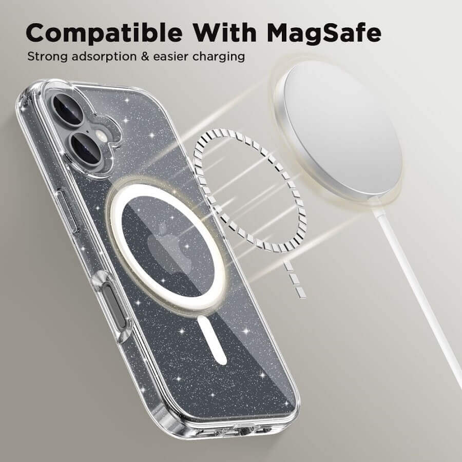Magsafe Блестящ Калъф за iPhone 16, Tech-Protect Hybrid FlexAir Glitter Clear Case, Прозрачен (2)