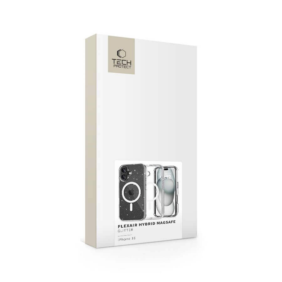 Magsafe Блестящ Калъф за iPhone 16, Tech-Protect Hybrid FlexAir Glitter Clear Case, Прозрачен (5)