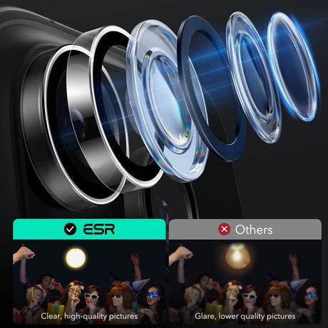 Протектор за Камерата на iPhone 16 Pro Max, ESR Armorite Camera Ring Glass, Прозрачен (6)