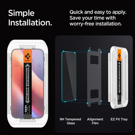 Затъмняващ Протектор за iPhone 16 Pro, Spigen Privacy Glass tR EZ Fit 2бр., Черен (8)