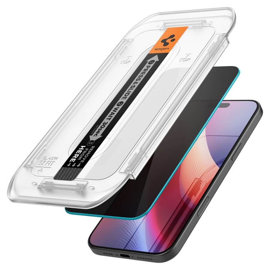 Затъмняващ Протектор за iPhone 16 Pro, Spigen Privacy Glass tR EZ Fit 2бр., Черен (2)