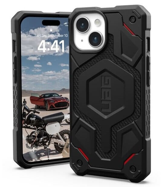 MagSafe Противоударен Калъф за iPhone 15, UAG Monarch Pro Kevlar Case, Черен