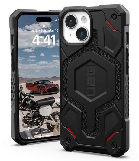 MagSafe Противоударен Калъф за iPhone 15, UAG Monarch Pro Kevlar Case, Черен