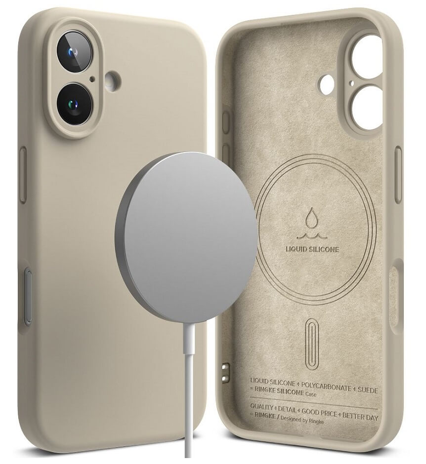Magsafe Калъф за iPhone 16, Ringke Silicone Magnetic Case, Бежов (2)