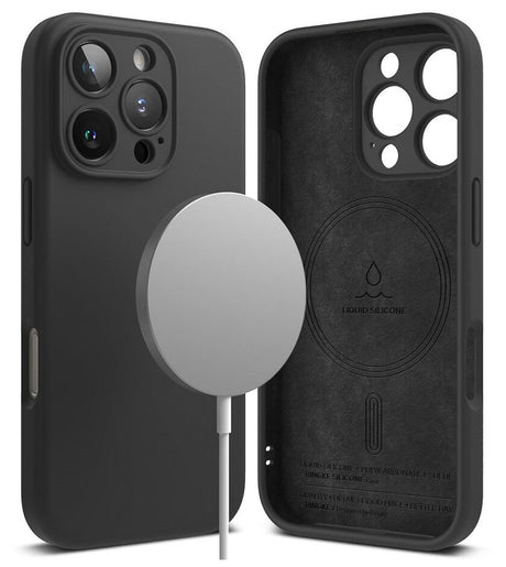 Magsafe Калъф за iPhone 16 Pro, Ringke Silicone Magnetic Case, Черен (2)