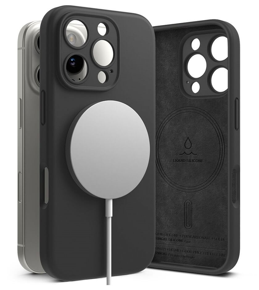 Magsafe Калъф за iPhone 16 Pro, Ringke Silicone Magnetic Case, Черен