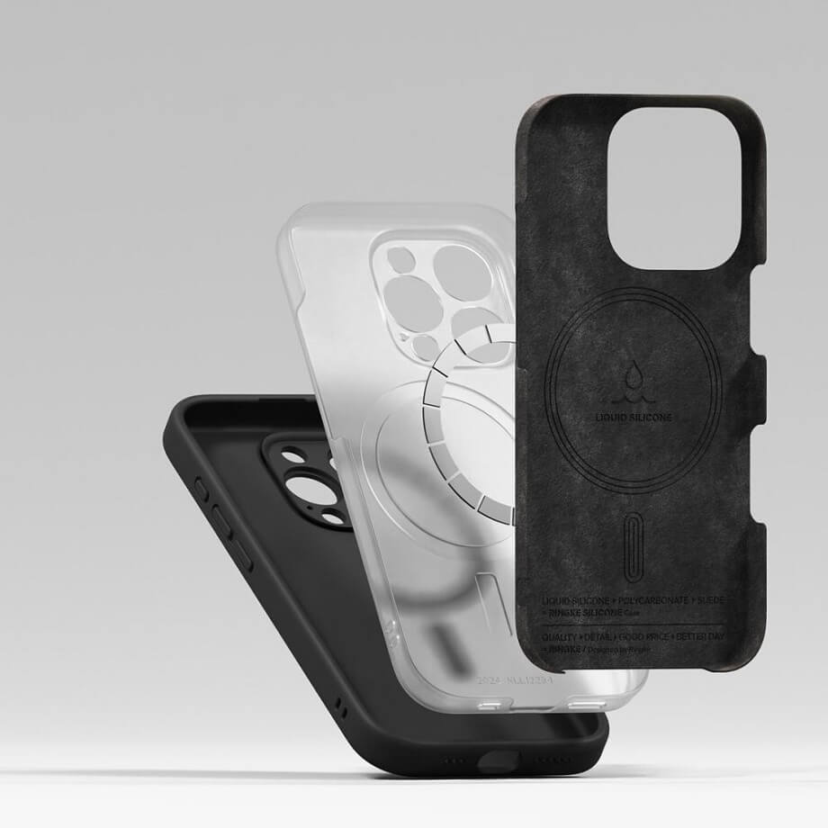 Magsafe Калъф за iPhone 16 Pro, Ringke Silicone Magnetic Case, Черен (7)