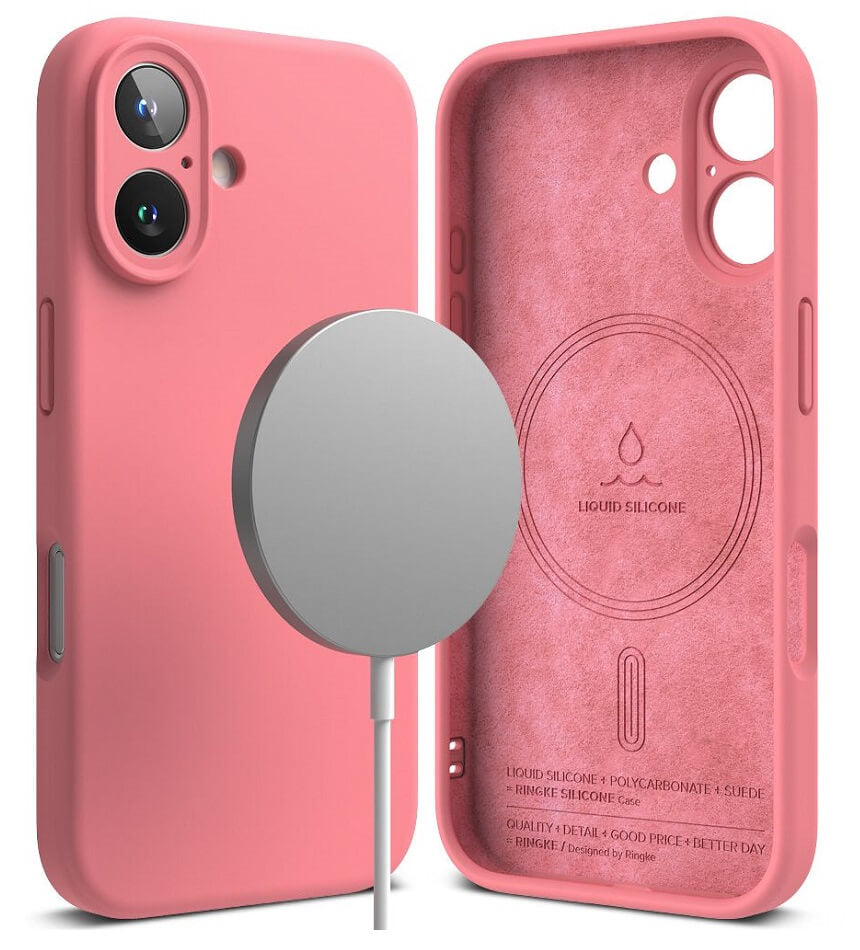 Magsafe Калъф за iPhone 16, Ringke Silicone Magnetic Case, Розов (2)