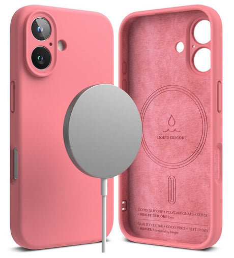 Magsafe Калъф за iPhone 16, Ringke Silicone Magnetic Case, Розов (2)