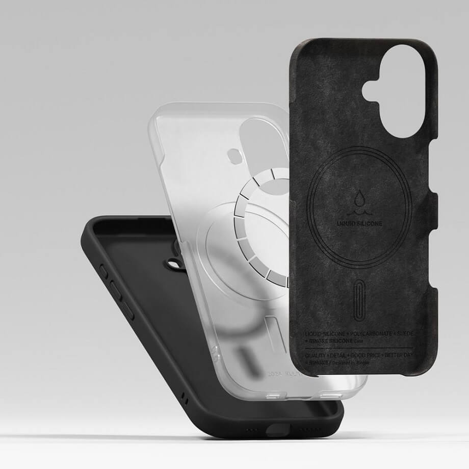 Magsafe Калъф за iPhone 16, Ringke Silicone Magnetic Case, Черен (7)