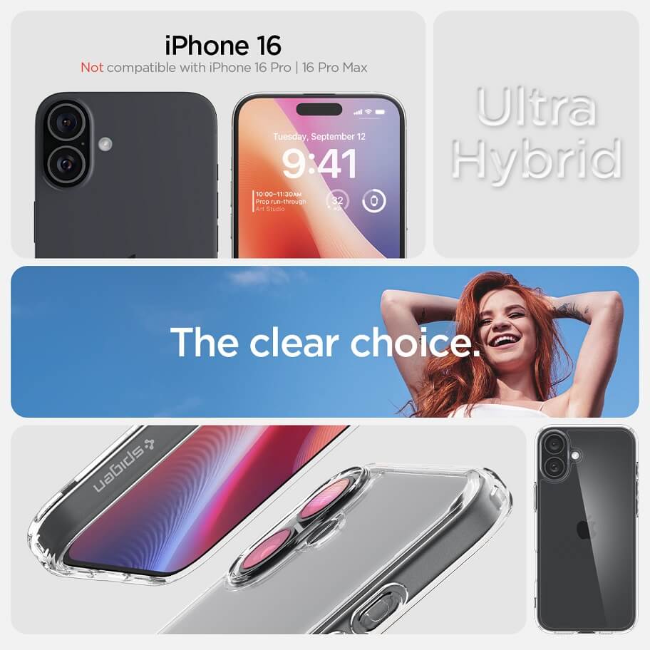 Противоударен Калъф за iPhone 16, Spigen Ultra Hybrid Clear Case, Прозрачен (7)