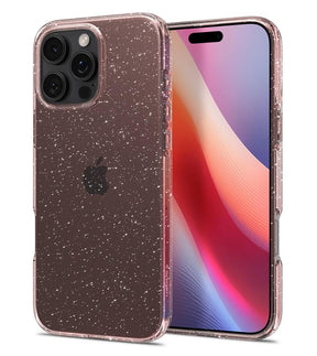 Противоударен Блестящ Калъф за iPhone 16 Pro, Spigen Liquid Crystal Glitter Quartz Case, Розов