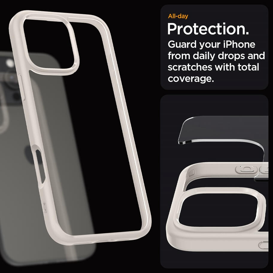 Противоударен Калъф за iPhone 16 Pro Max, Spigen Ultra Hybrid Case, Титаниев (10)