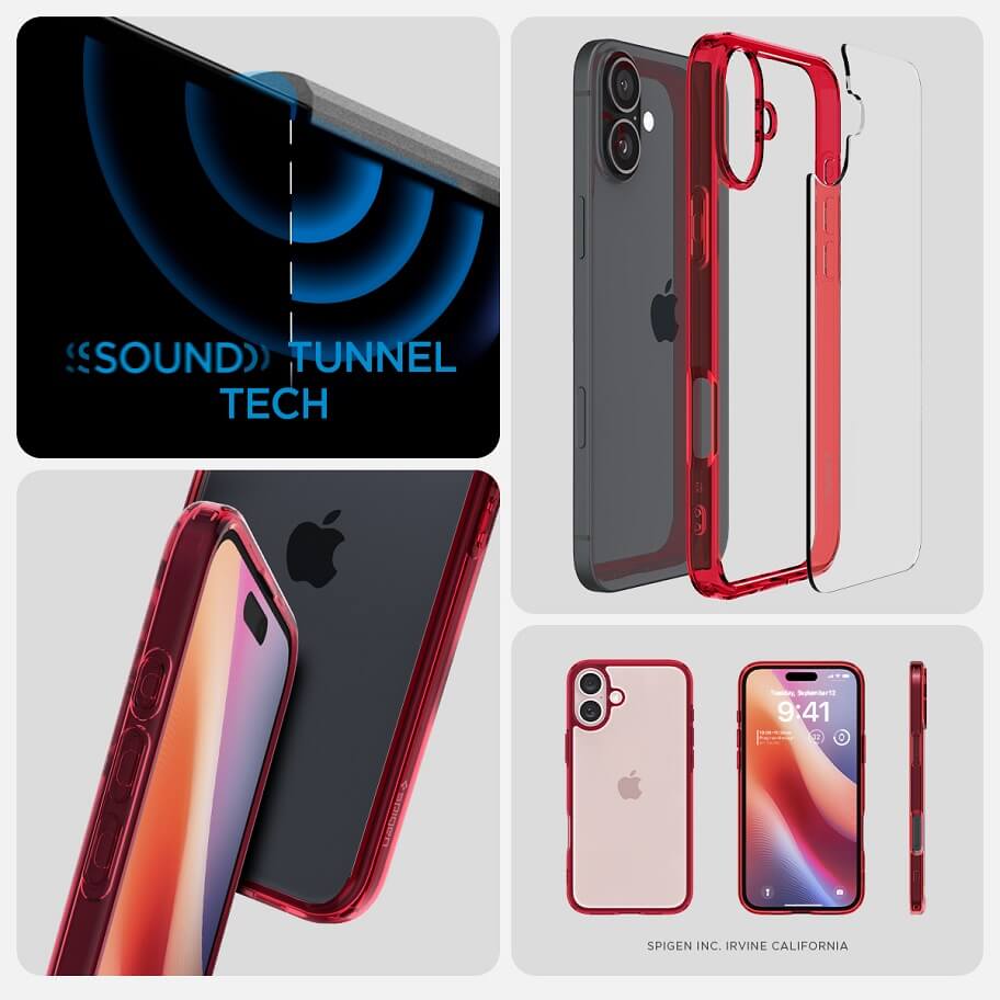 Противоударен Калъф за iPhone 16, Spigen Ultra Hybrid Case, Червен (10)