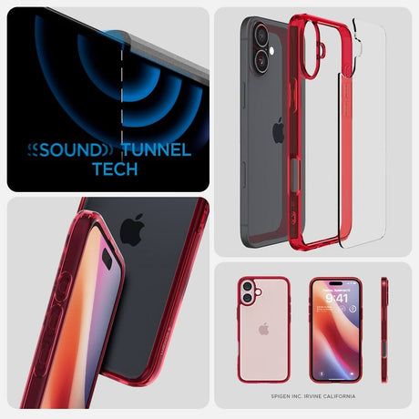 Противоударен Калъф за iPhone 16, Spigen Ultra Hybrid Case, Червен (10)