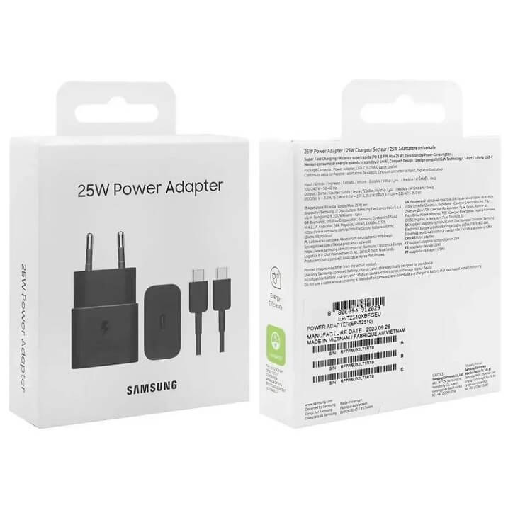 Оригинално Зарядно Samsung 25W 220v Super Fast Charger LS с USB-C Кабел EP-T2510XBE, Черен (8)