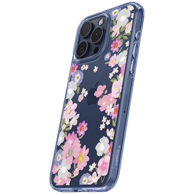 Противоударен Силиконов Калъф за iPhone 15 Pro, Spigen Liquid Crystal Blossom Case, Цветен (4)