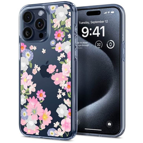 Противоударен Силиконов Калъф за iPhone 15 Pro, Spigen Liquid Crystal Blossom Case, Цветен (2)