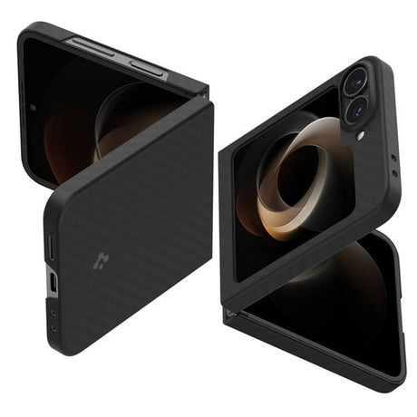 Тънък Карбонов Калъф за Samsung Z Flip 7 FE/Z Flip 6, Spigen AirSkin Aramid Case, Черен (3)