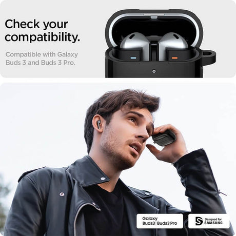 Калъф за Слушалки Samsung Galaxy Buds 3 Pro/ 3 FE/ 3, Spigen Rugged Armor Case, Черен (6)