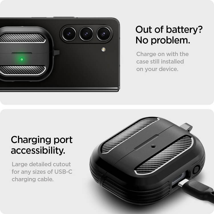 Калъф за Слушалки Samsung Galaxy Buds 3 Pro/ 3 FE/ 3, Spigen Rugged Armor Case, Черен (9)