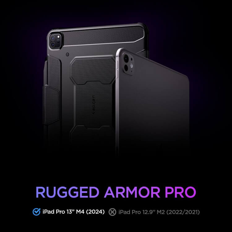Противоударен Калъф за iPad Pro 13 2025-2024, Spigen Rugged Armor Pro Case, Черен (8)