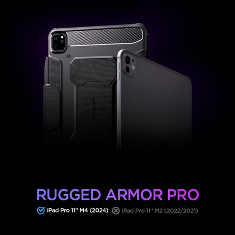 Противоударен Калъф за iPad Pro 11 2025-2024, Spigen Rugged Armor Pro Case, Черен (6)