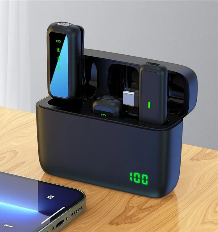 Безжичен Микрофон-Брошка 2 броя с USB-C Приемник, Черен (7)