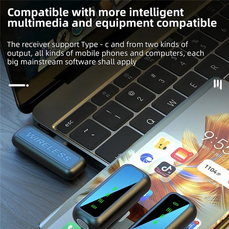 Безжичен Микрофон-Брошка 2 броя с USB-C Приемник, Черен (4)