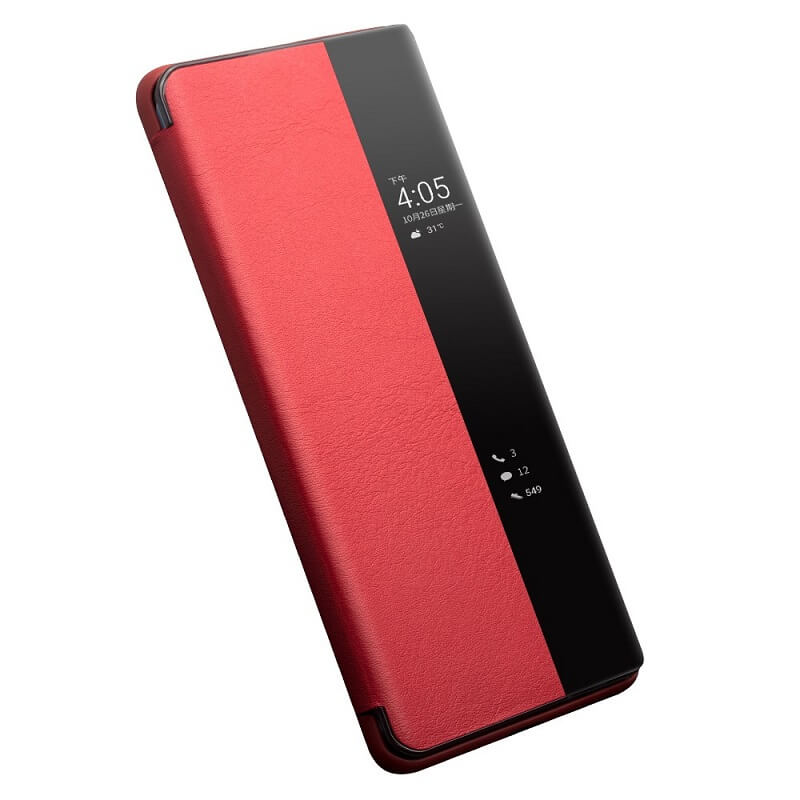 Активен Кожен Калъф за Huawei Mate 40 Pro, Qialino Smart Book Rel Case, Червен (3)