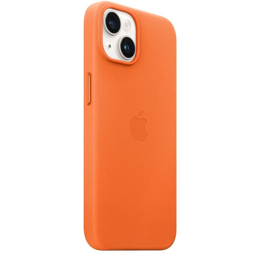 Оригинален Кожен Калъф за iPhone 14, Leather Magsafe Case MPPL3ZM/A, Оранжев (2)