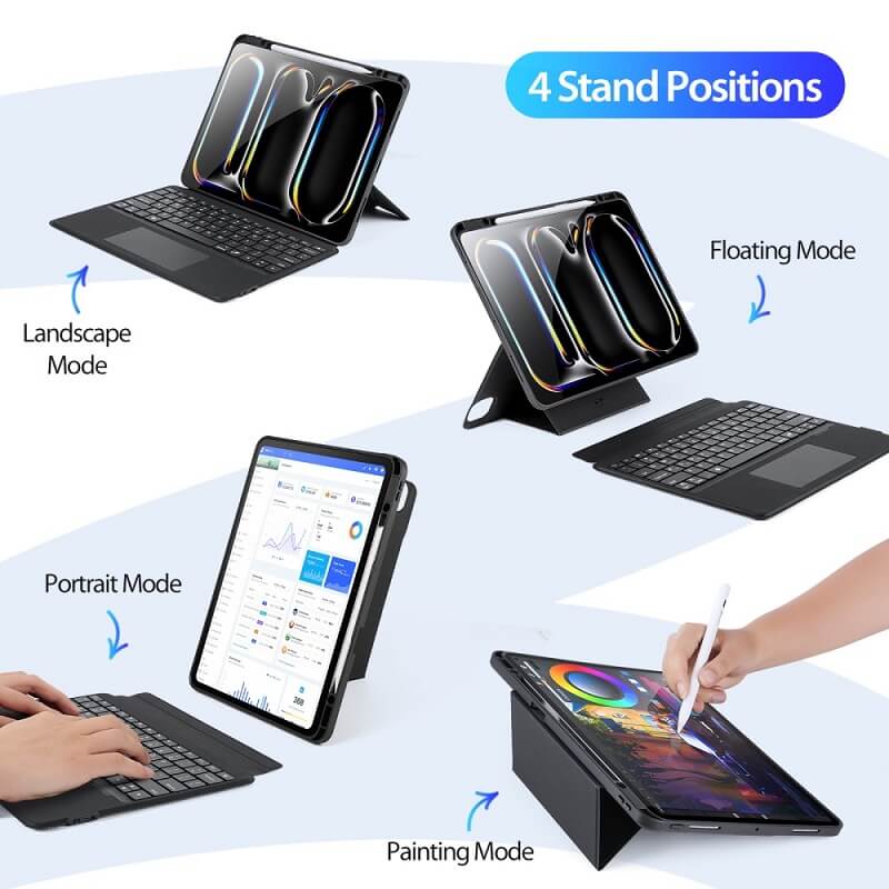 Кожен Калъф с Клавиатура за iPad Pro 13 2025-2024, Dux Ducis Magnetic Keyboard Case, Черен (7)