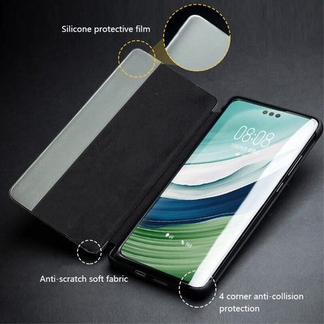 Активен Калъф за Huawei Mate 60 Pro, Qialino Smart Book Case, Черен (4)