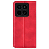 Кожен Калъф с Джобове за Xiaomi 14, Wallet Book Case, Червен (6)