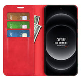 Кожен Калъф с Джобове за Xiaomi 14 Ultra, Wallet Book Case, Червен (2)